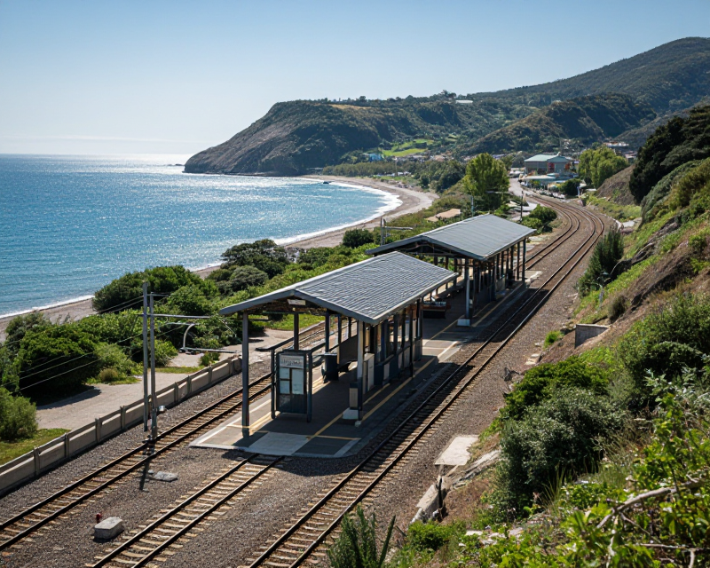 Modern coastal railway station