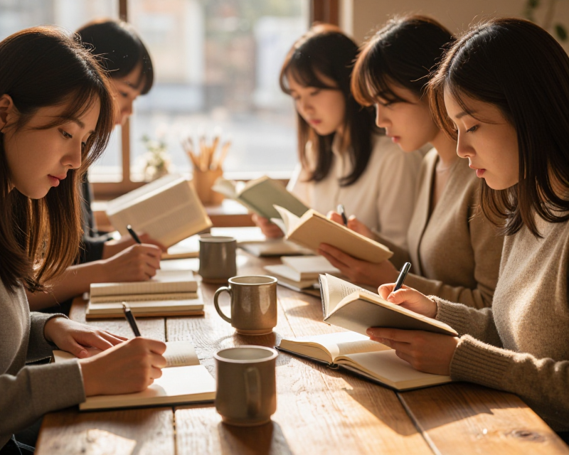 Cozy Korean Writing Group Scene