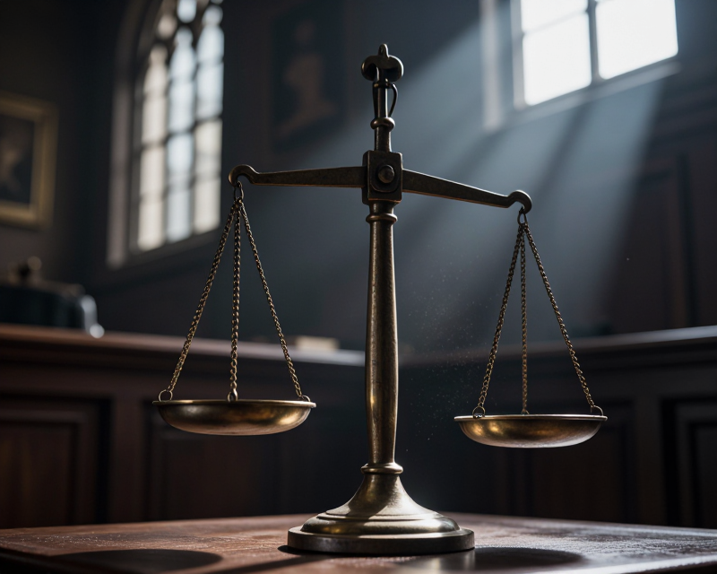 Scales of Justice in New York Courtroom